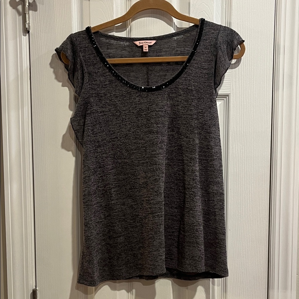 Juicy Couture Gray Top with Black Beaded Neckline